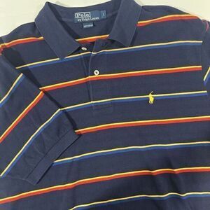 Polo Ralph Lauren Polo Shirt Adult‎ Mens Size Large Navy Blue Red Yellow Striped